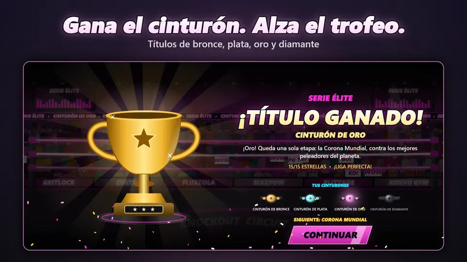Gana el cinturón. Alza el trofeo.. Títulos de bronce, plata, oro y diamante