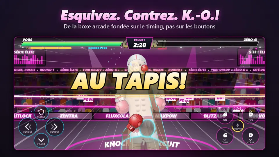 Esquivez. Contrez. K.-O.!. De la boxe arcade fondée sur le timing, pas sur les boutons