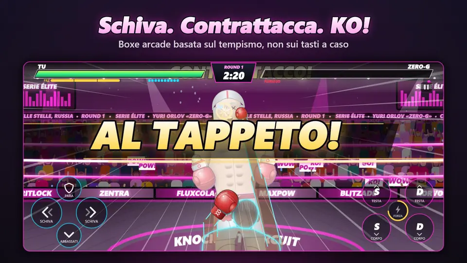 Schiva. Contrattacca. KO!. Boxe arcade basata sul tempismo, non sui tasti a caso
