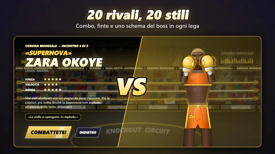 20 rivali, 20 stili. Combo, finte e uno schema del boss in ogni lega