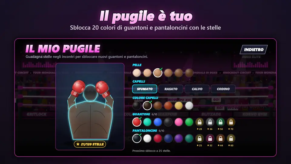 Il pugile è tuo. Sblocca 20 colori di guantoni e pantaloncini con le stelle