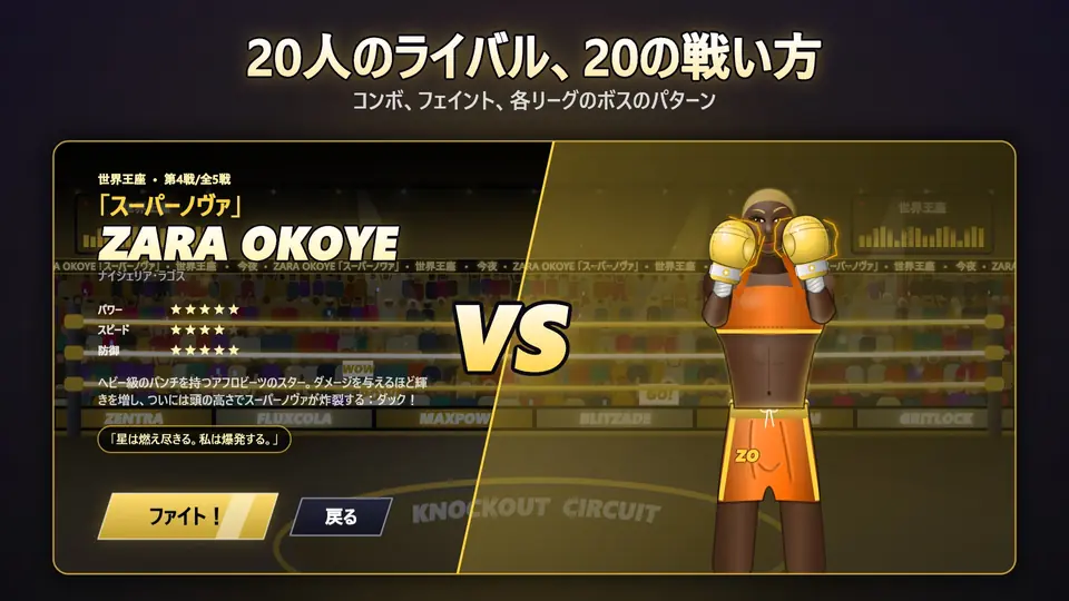 20人のライバル、20の戦い方. コンボ、フェイント、各リーグのボスのパターン