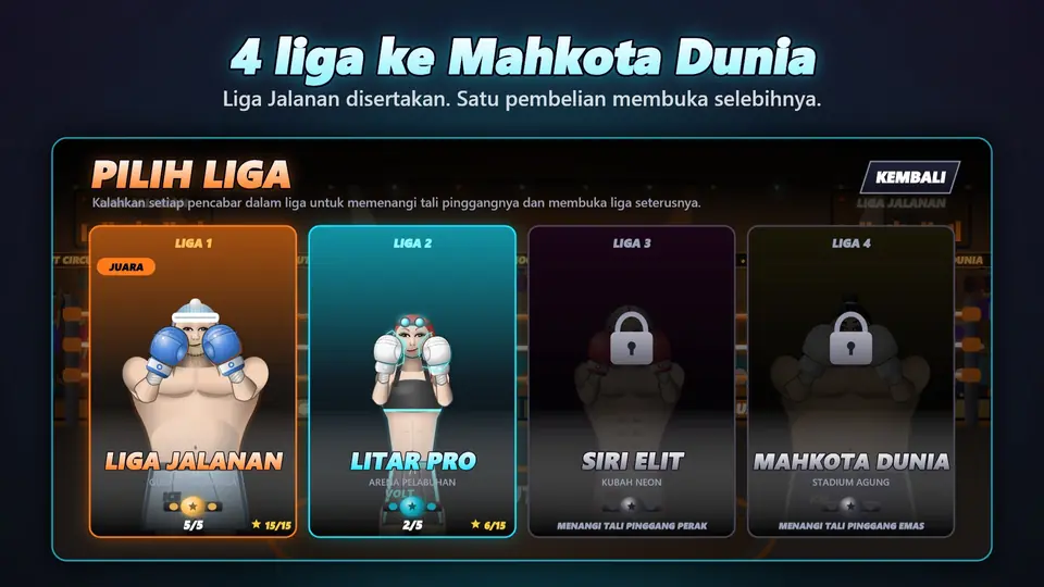 4 liga ke Mahkota Dunia. Liga Jalanan disertakan. Satu pembelian membuka selebihnya.