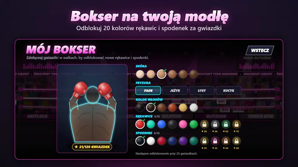 Bokser na twoją modłę. Odblokuj 20 kolorów rękawic i spodenek za gwiazdki
