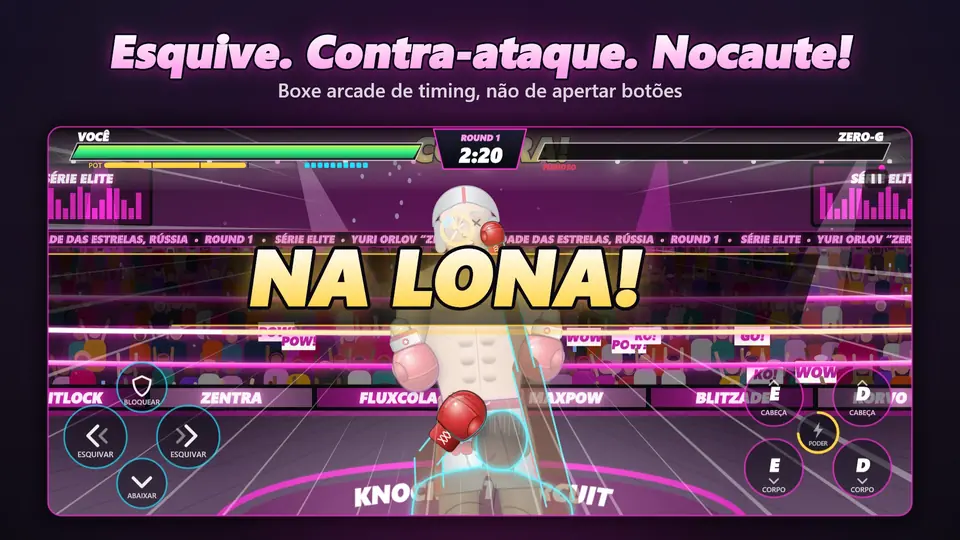 Esquive. Contra-ataque. Nocaute!. Boxe arcade de timing, não de apertar botões