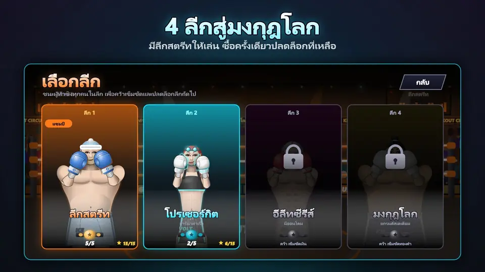 4 ลีกสู่มงกุฎโลก. มีลีกสตรีทให้เล่น ซื้อครั้งเดียวปลดล็อกที่เหลือ