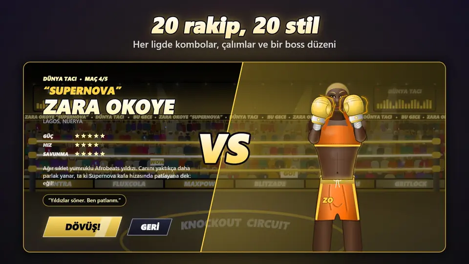 20 rakip, 20 stil. Her ligde kombolar, çalımlar ve bir boss düzeni