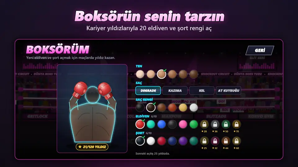 Boksörün senin tarzın. Kariyer yıldızlarıyla 20 eldiven ve şort rengi aç