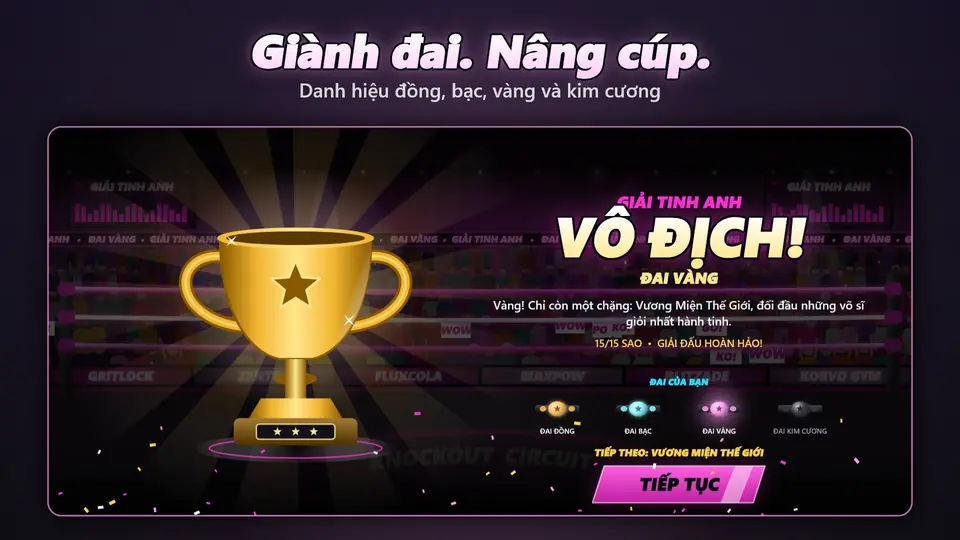 Giành đai. Nâng cúp.. Danh hiệu đồng, bạc, vàng và kim cương